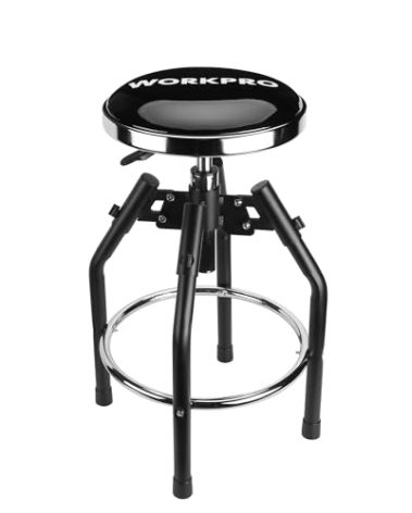 WORKPRO Heavy Duty Adjustable Hydraulic Shop Stool,Garage Bar Stool, 29in to 33.86in, 330-Pound Capacity, Black