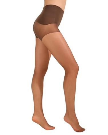 EVERSWE Women's Seamless Control Top Tights 15D, No Seam Pantyhose (Brown, M-L)