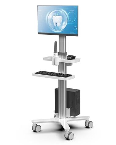 Medical Trolley Cart Mobile Workstation with Monitor Mount & Oral Scanner Holder – Adjustable Dental Cart with 360° Locking Wheels for Hospitals, Dental & Beauty Salons(MTO-1)