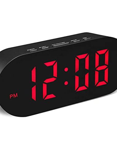 FAMICOZY Simple Easy to Use Digital Alarm Clock,Small Compact,Auto Dim at Night and 6 Manual Brightness adjustments,Mains Powered,Crescendo Alarm with Snooze,12/24hr,Black