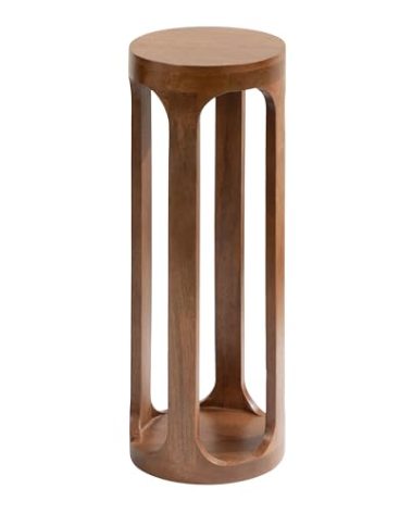 Kate and Laurel Dahl Wooden Round Drink Table; 8 x 23; Walnut Brown; Mid-Century Modern Circle Wood Accent Pedestal Table for Living Room Plant Stand or Small Bedroom Nightstand