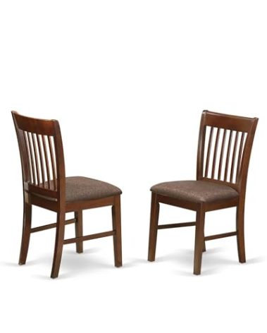 East West Furniture NFC-MAH-C Norfolk Dinette Chairs - Linen Fabric Upholstered Wooden Chairs, Set of 2, Mahogany
