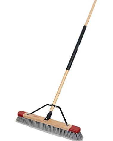 Harper 24 Inch Indoor Push Broom, Premium Heavy Duty Smooth-Surface Floor Cleaning with Flagged Bristles, Home and Garage Sweeping, Gray