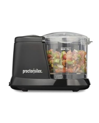 Proctor Silex Durable Electric Vegetable Chopper & Mini Food Processor for Chopping, Puree & Emulsify, 1.5 Cup, Black