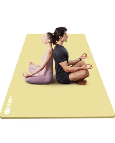 RYTMAT Yoga Mat 1/2 Inch Thick Large Exercise Mat 78"x 51" Extra Wide Workout Mats for Home Gym, Non-Slip Gym Floor Mat Soft Comfortable with Carrying Yoga Bag - Cream yellow