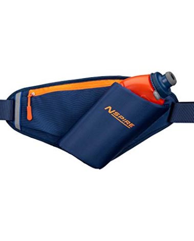 Nspire Hydration Waist Pack Bottle with 18oz Flask and Storage Area – Running, Hiking, Walking, Camping, Cycling, True Navy/Tigerlily