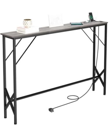 NEFROM 47.2'' Console Table, Skinny Entryway Table with Fast-Charging Station, Narrow Long Sofa Table, Behind Slim Couch Table for Entrance, Hallway, Living Room Decor ST-GY120-1