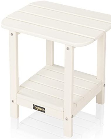 VINGLI HDPE Outdoor Side Table, Waterproof 2-Tier Patio Side Table End Tables for Patio Deck Porch Backyard Pool (White)