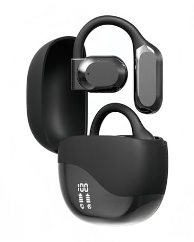 HJX M62 Open Ear Earbuds 55H Long Battery Life Bluetooth 5.3 Wireless Sports Earbuds with LED IPX7 Waterproof Type-C Charging Stereo Clear Call(Black)