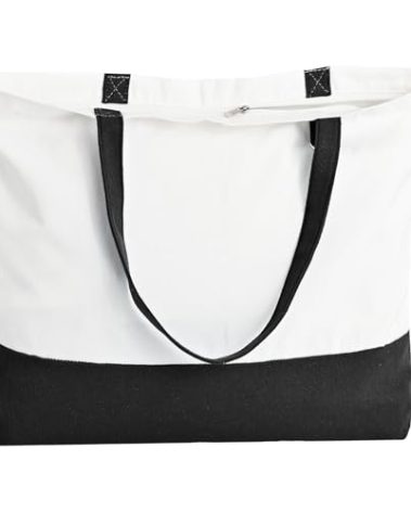 HWJH 1 Pack Canvas Tote Bags with Zipper, Blank Reusable Grocery Bags, Widened Washable Bag with Inner Pocket, Shopping Travel Large Tote Bags for DIY Heat Transfer, Birthday Gifts, Thanksgive Craft