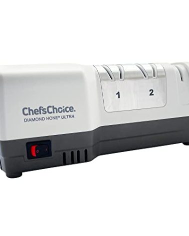 Chef’sChoice G203 Hybrid Knife Sharpeners uses Diamond Abrasives and Combines Electric and Manual Sharpening for 20-Degree Straight and Serrated Knives, 3-Stage, White (SHG203GY11)