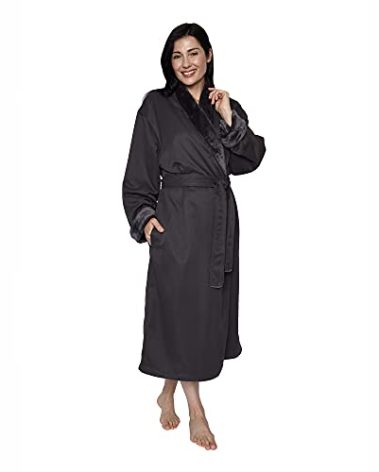 Mansfield, Unisex Spa Microfiber Shimmer Lined Shawl Collar Robe, Charcoal, L/XL