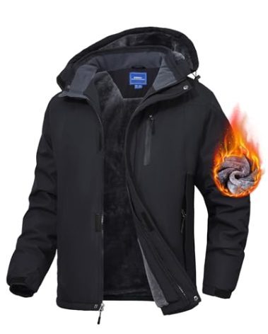 Zoofly Mens Ski Jackets Fleece Lining Warm Winter Coats for Men Waterproof Snowboarding Jacket Wear Resistant Black 3XL