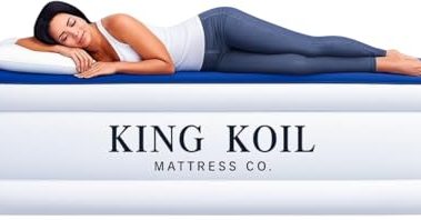 King Koil Luxury Queen Air Mattress with Built-in Pillow & Ultra-Fast Built-in High-Speed Pump, 20″ Inflatable Premium Airbed, Waterproof, Adjustable Firmness, 1-Year Manufacturer Warranty