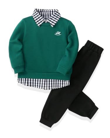 Toddler Boy Clothes Long Sleeve Sweatshirt Tops and Pants Boys 2-Piece Kids Winter Outfits Hreen Green 4-5T