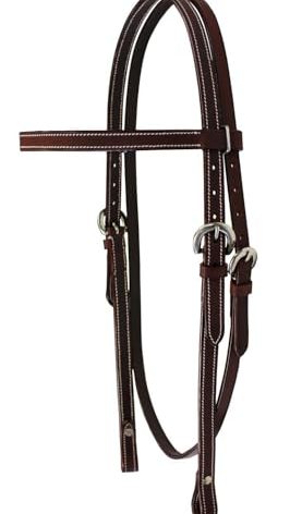 Tahoe Double Stitched Leather Browband Western Headstall, Multiple Colors & Sizes