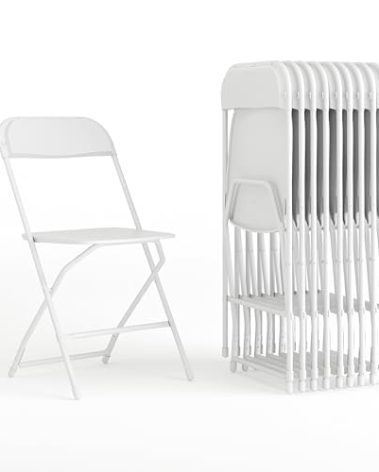 Flash Furniture Hercules Set of 10 Indoor/Outdoor Heavy-Duty Plastic Folding Chairs, Foldable Commercial Stacking Chairs with 650-lb. Static Weight Capacity, White