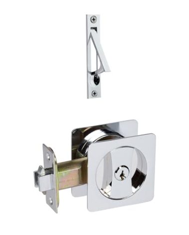 Delaney Hardware Contemporary Square Pocket Entry Lock, Polished Chrome with Key