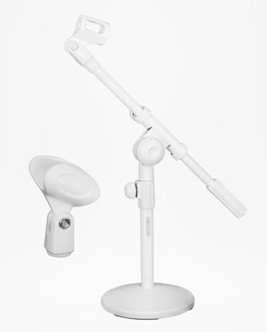 5Core Mic Stand Desk Adjustable Extendable Boom Arm Table Microphone Holder w Round Base Anti Slip Pad + Mic Clip + 3/8'' & 5/8'' Adapter - MSSB W