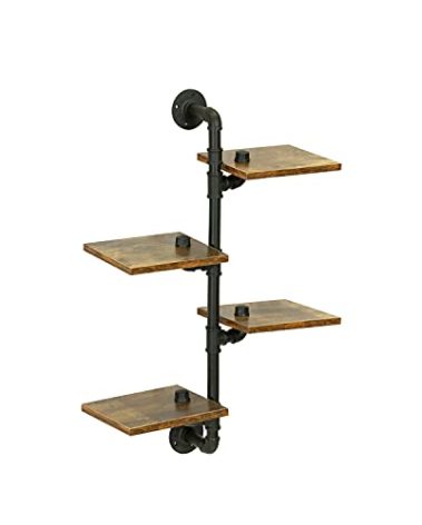BOTAOYIYI Pipe Shelf, Industrial Pipe Shelving, 4 Tier Wall Book Shelf Corner Shelves with Wood Planks Wall Mounted Metal Floating Farmhouse Wall Rustic Decor Bookcase for Bathroom Bedroom Living Room