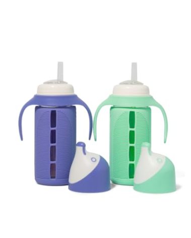 Set of 2 - Glass Sippy Cup for Toddlers - The Luca | Mint Green & Indigo Purple | Spill-Proof | Silicone Straw | 8 oz | Liquids Never Touch Plastic | Removable Handles…