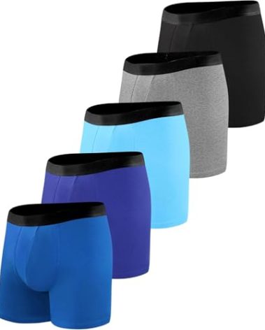 BEENIUBEE Incontinence Underwear for Men 150ML Absorbent Washable Reusable Heavy Flow Bladder Cotton Leak Proof Protective Boxer Briefs 5 Pack (Multicolor01, Large)