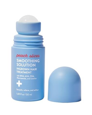 Peach Slices - Smoothing Solution Ingrown Hair Treatment (1.69 oz) - Smooth, Relieve, Soften Skin - 360 Roller - BHA, AHA, PHA, Niacinamide, Licorice - Vegan & Cruelty Free - Korean Skin Care & Beauty