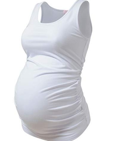 Bhome Maternity Tank Top Basic Top Ruched Pregnancy Tshirt White XL