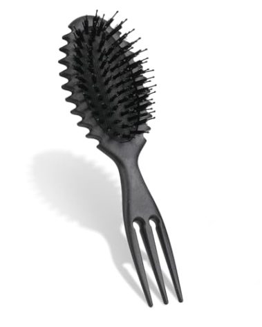 Curl Defining Brush for Curly Hair - Styling and Detangler Brush with Comb; Includes Bonus Hairstyling Tool; Vegan Fiber and Nylon Faux Boar Bristles to Smooth and Detangle Travel Size Small Black