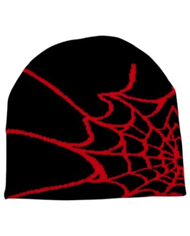 Taowave Arcteryx Beanie,Y2K Gothic Spider Pattern Wool Streetwear Headwear Winter Knit Beanies Hats for Men Women (US, Alpha, One Size, Black Red)