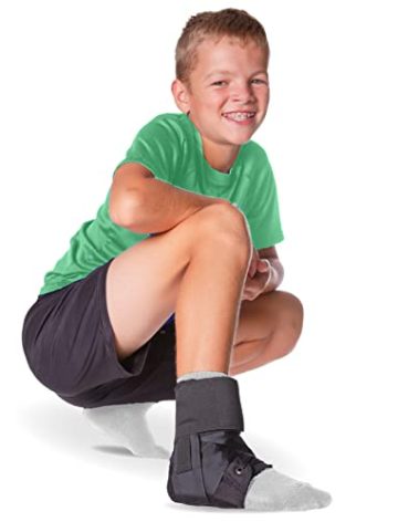 BraceAbility Lace Up Kids Ankle Brace - Pediatric Figure 8 Sprained Foot Support Wrap for Active Youth, Children in Sports, Basketball Protection, Gymnastics, Soccer, and Volleyball (XS)