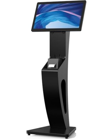CTA Sleek Floor Stand Kiosk for Monitors – Sleek Floor Kiosk Stand with Printer Slot for Monitors 15" to 32" up to 60lbs - for Check-in Stations & POS Stations & More - Black (ADD-LDSLEEK)