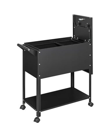 ZAOUS Mobile File Cabinet, 2 Tier File Cart with Wheels Hanging Files, Metal Rolling Cart with Lock and Sliding Cover for Office, Mailrooms, Cubicles, Classrooms, Libraries, Black