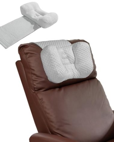MABOZOO Neck Pillows for Recliners with Pocket,Headrest Cushion for Neck Pain Relief and Cervical Support,Recliner Head Pillow for Side Sleeping at Home, Office or Traveling (Grey & White)