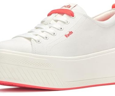Keds Women's Skyler Lace Up Fashion Sneaker, Snow White/Coral Outsole, 7
