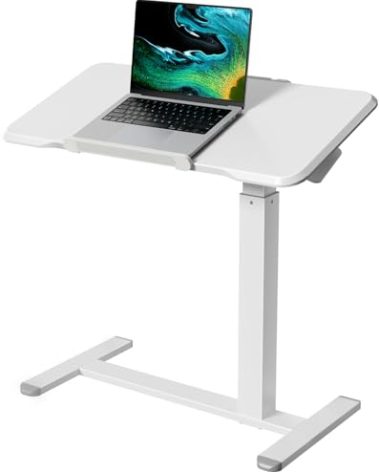 Gibbon Mounts Rolling Laptop Desk, 180° Tiltable Mobile Standing Desk Height Adjustable, Overbed Bedside Table, Portable Computer Desk with Wheels, Foldable Laptop Cart for Home Office, White