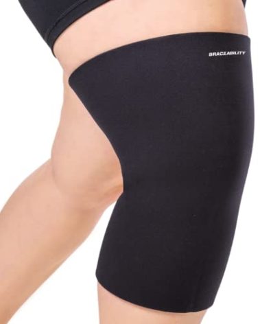BraceAbility Plus Size Neoprene Knee Sleeve - XXL Wide Calf Compression Support Brace for Overweight to Obese Women or Men, Tapered Design for Big Thighs and Extra-Large Bariatric Calves (2XL WIDE)