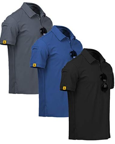 ZITY 3 Pack Mens Polo Shirt Short Sleeve Sports Performance Business Casual Golf Shirts for Men Collared Tactical T-Shirts Black Blue Grey Medium