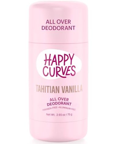 HAPPY CURVES All Over Whole Body Deodorant for Women - Aluminum-Free - Invisibile All Day Layer of Full Body Protection for Odor Control Only, Sensitive Skin, & Private Parts (Tahitian Vanilla)