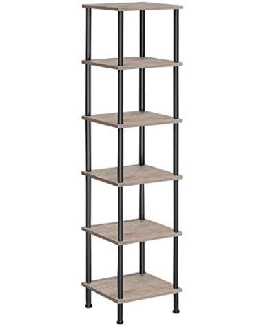 HOOBRO 6-Tier Corner Shelf, Corner Square Rack Display Shelf, Tall Storage Rack Plant Stand, Bookcase for Small Spaces, Living Room, Home Office, Kitchen, Greige and Black BG55CJ01