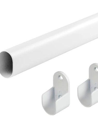 Oval Closet Rod for Hanging Clothes 18 to 40 Inch Adjustable Closet Rods 1 inch Diameter With End Supports White Poles Bar Closet Rod Expandable for Wardrobes