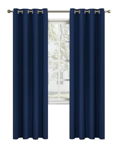 MYSKY HOME Navy Blue Curtains 84 Inches Long Blackout Curtains for Living Room Bedroom Blue Curtain Grommet Window Drapes Privacy Protect Room Darkening Single Panel Curtain, 52 x 84 Inch