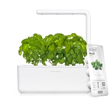 Click & Grow Indoor Herb Garden Kit with Grow Light | Smart Garden for Home Kitchen Windowsill | Easier Than Hydroponics Growing System | Vegetable Gardening Starter (3 Basil Pods Included), White