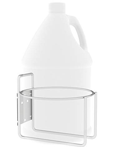 Wall Mounted Gallon Jug Holder w Hardware Included | Heavy Duty Steel Frame & Bracket USA Made | Round Bottle Hand Sanitizer, Soap, Detergent & Garage Storage Rack | Powder Coated White