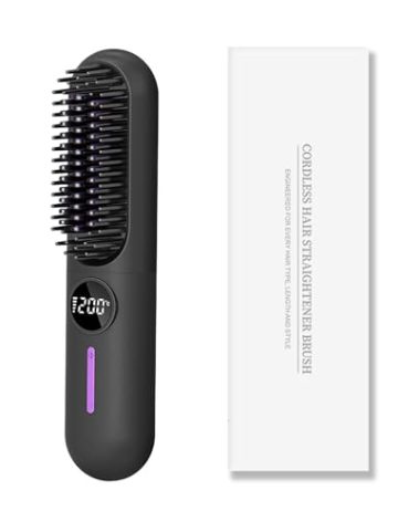 Beard Straightener for Men, Cordless Heated Beard Brush, Portable Beard Hot Combs, Ionic Hair Straightener Brush with 7 Temp Settings, Hot Comb for Home Travel