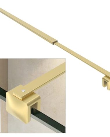 AquivaCoast Shower Door Glass Support Bar, 26.96" to 48.54" Adjustable Stainless Steel Wall-to-Glass Shower Stabilizer Rod for 1/4", 5/16", 3/8", Brushed Gold
