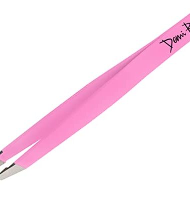 Demi Rose Tweezers for Women Facial Hair, Professional Grade Stainless Steel Eyebrow Tweezers Precision - Non Slip Grip, Slant, Sharp Ingrown Hair Removal Tweezers for Men (pink)