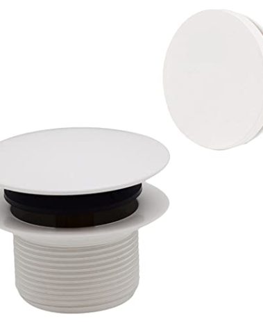 Westbrass D398RK-50 1-1/2" NPSM Coarse Thread Mushroom Tip-Toe Bathtub Drain Stopper with Illusionary Overflow Faceplate, Powder Coat White