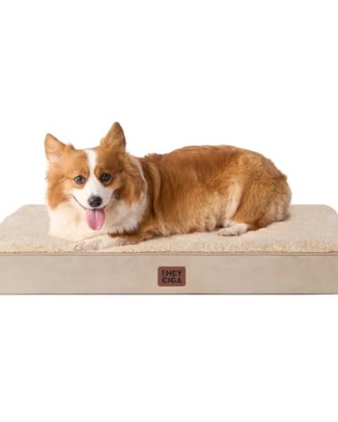 EHEYCIGA Orthopedic Dog Beds for Large Dogs with Removable Washable Cover for Crate, Khaki, 35x23