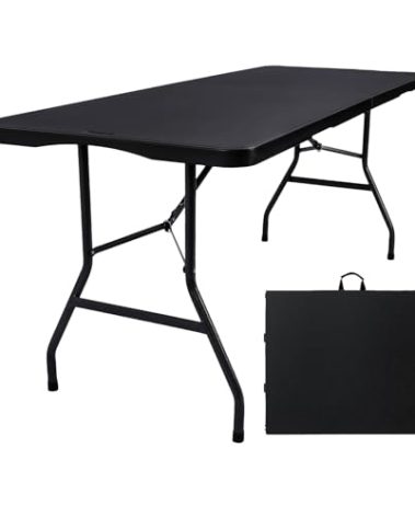 Byliable Folding Table 6ft Portable Heavy Duty Plastic Fold-in-Half 6 Foot Foldable Table Utility Dining Indoor Outdoor for Camping Picnic and Party, Black